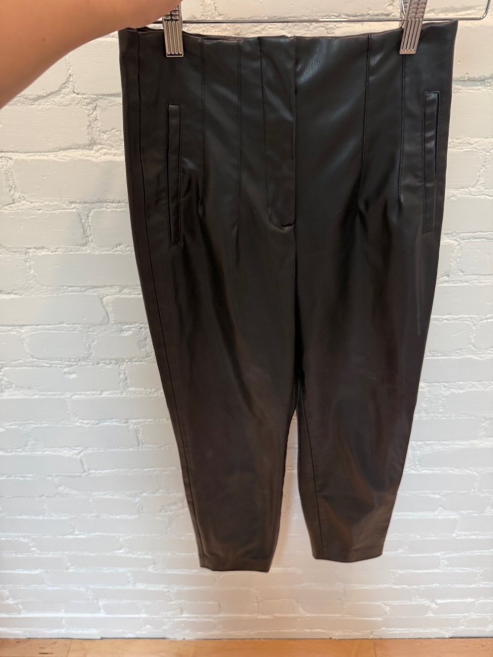 Zara Black Cropped Faux Leather Pants